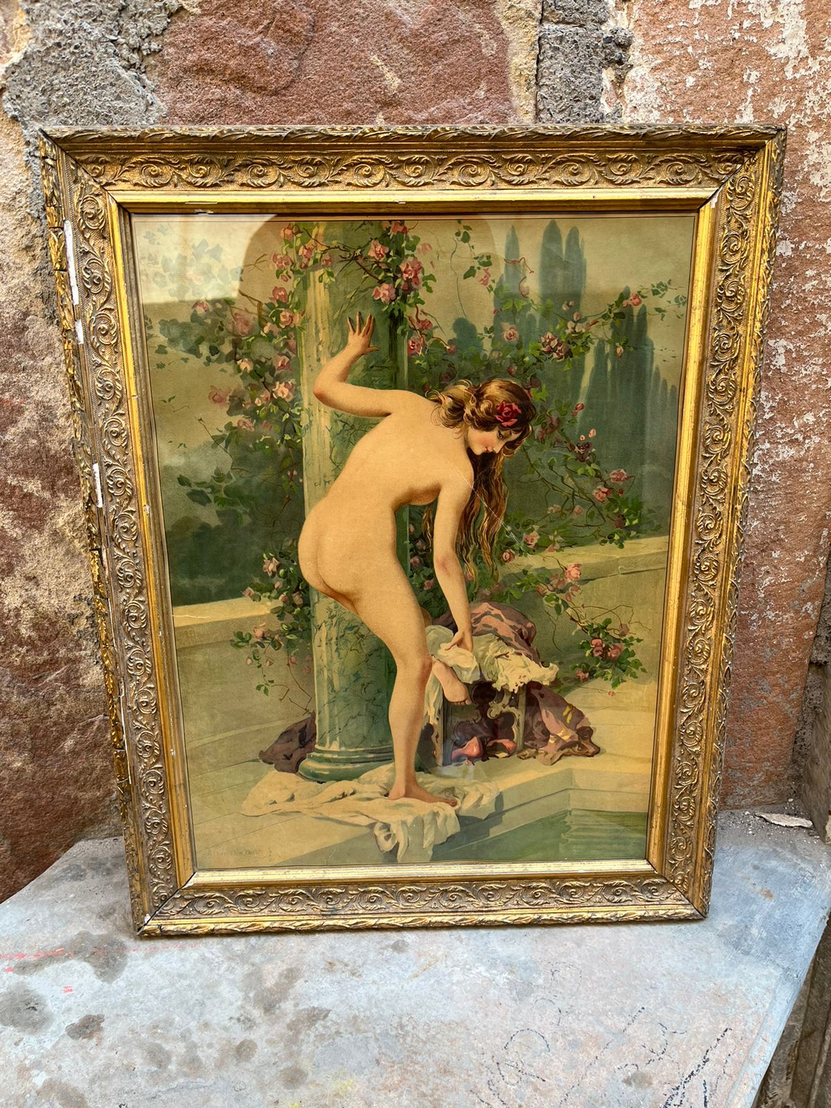 Vintage Semi Nude German Lithograph