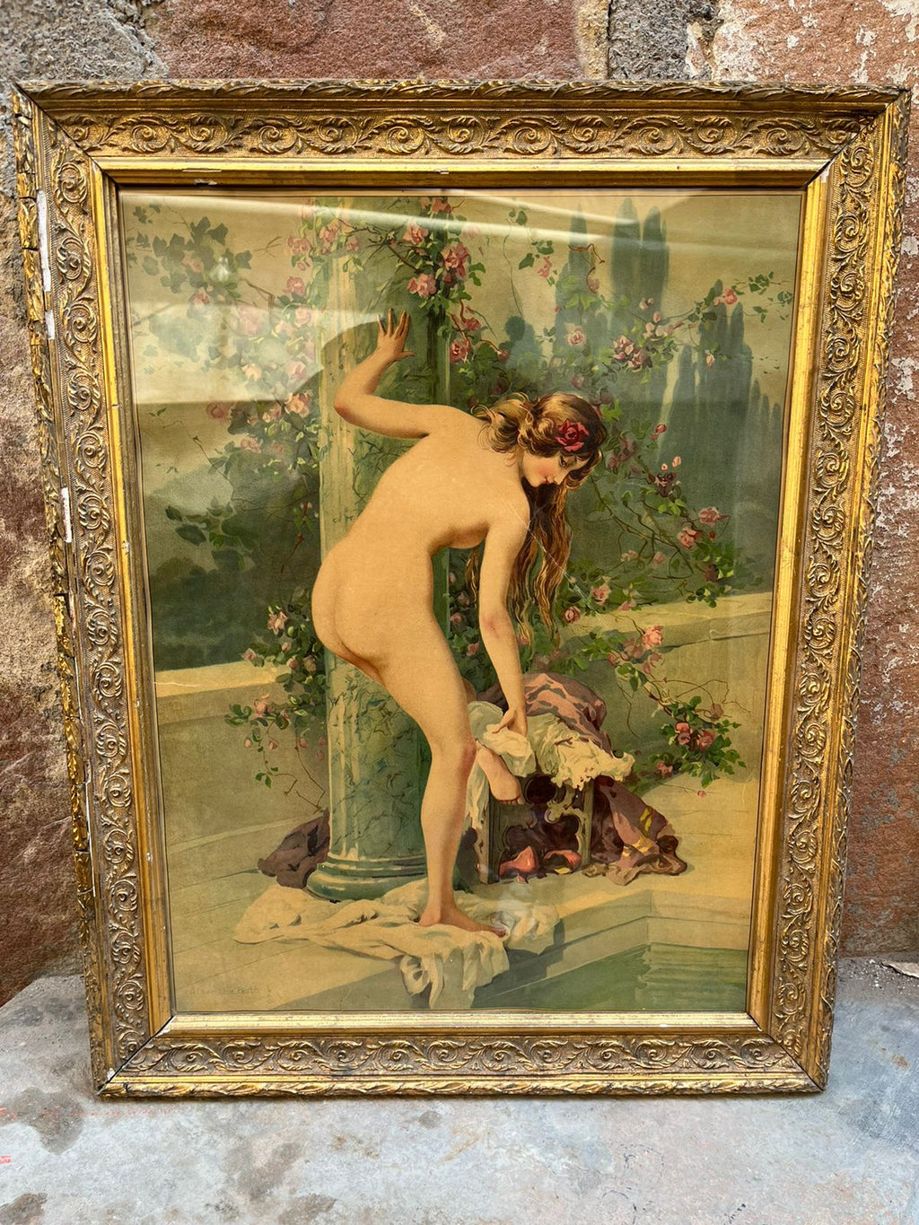 Vintage Semi Nude German Lithograph