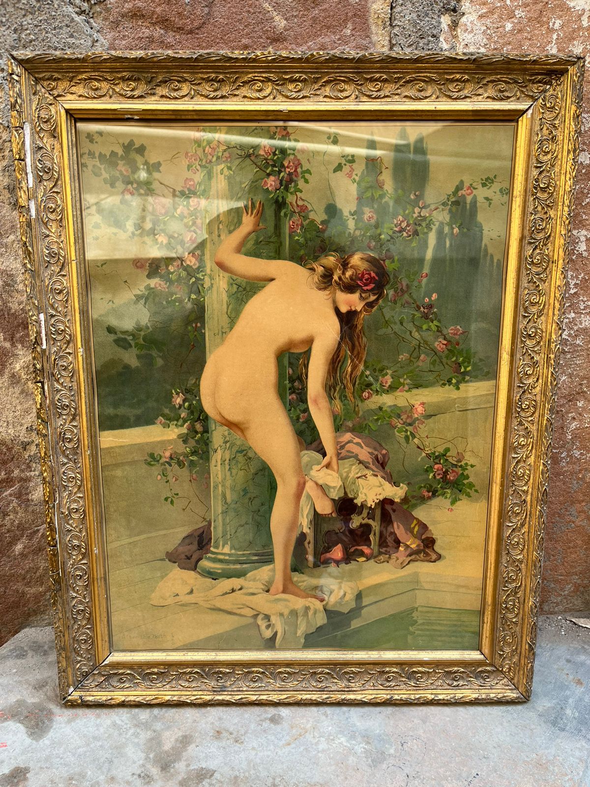Vintage Semi Nude German Lithograph