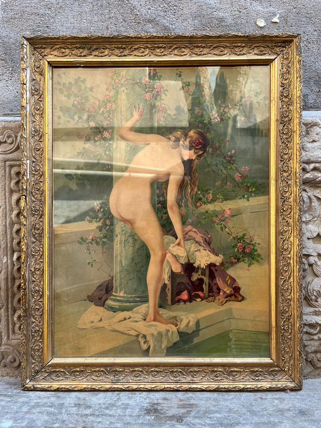 Vintage Semi Nude German Lithograph
