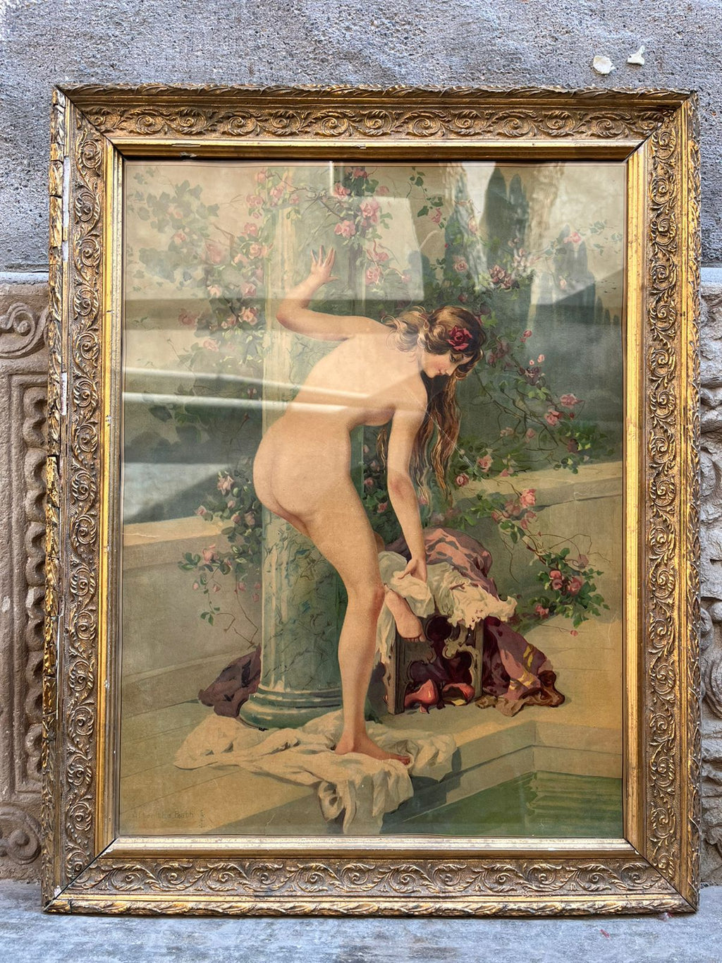 Vintage Semi Nude German Lithograph
