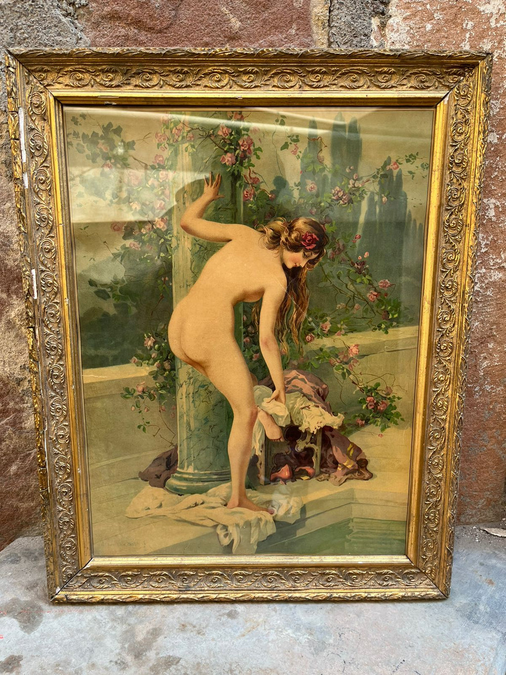 Vintage Semi Nude German Lithograph