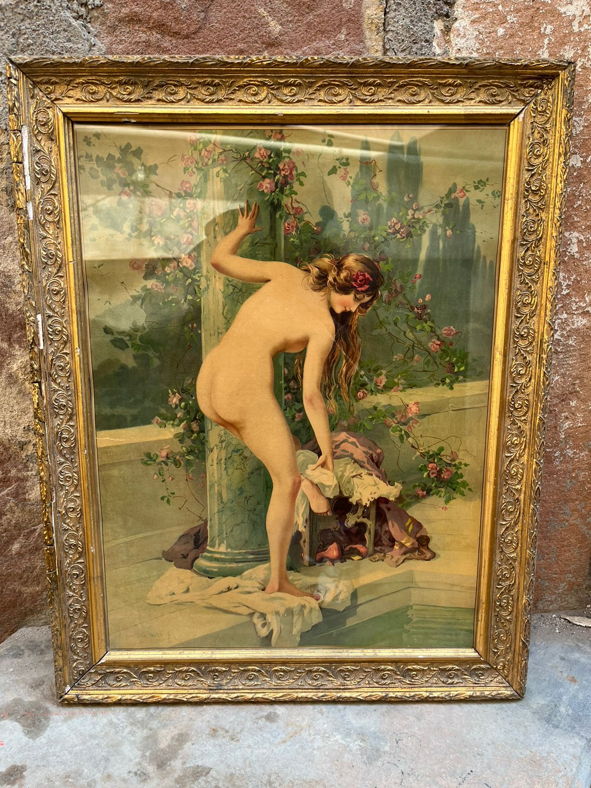 Vintage Semi Nude German Lithograph