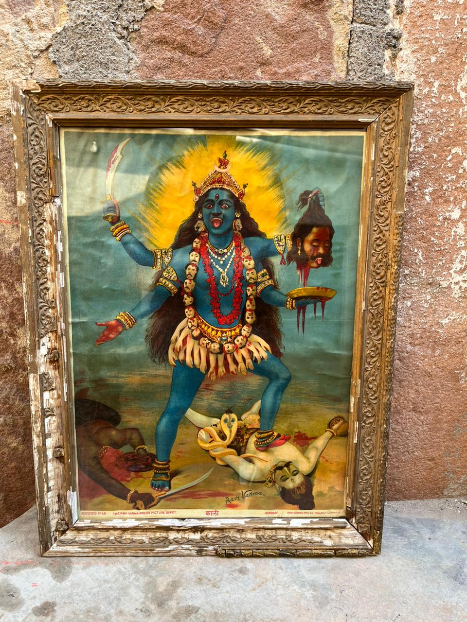 Original Ravi Varma Oleograph – Goddess Kali (24 X 16 Inches)
