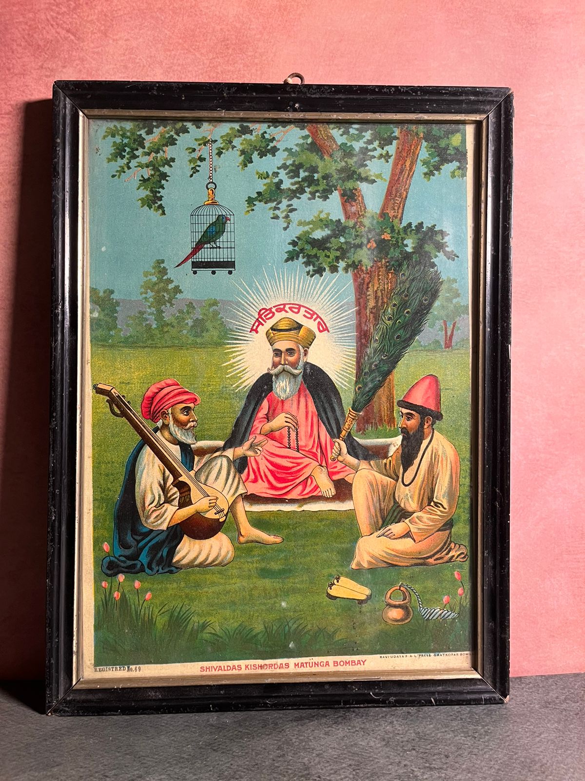 Vintage Ravi Varma Very Rare Subject Guru Nanak G , Bala And Mardana Oleograph