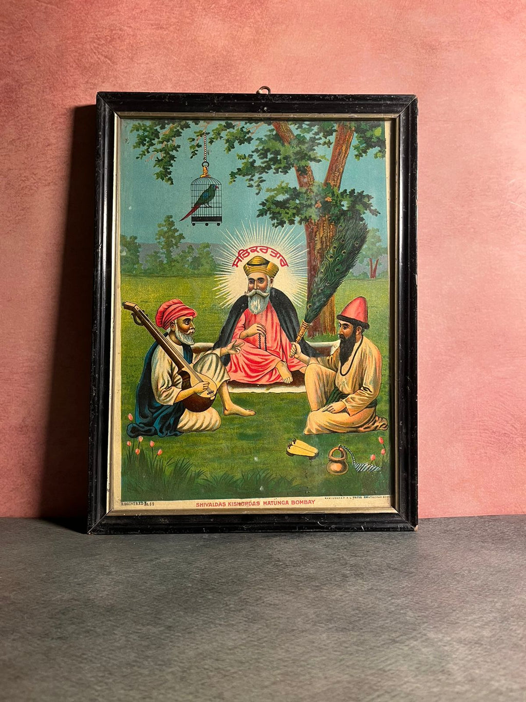 Vintage Ravi Varma Very Rare Subject Guru Nanak G , Bala And Mardana Oleograph
