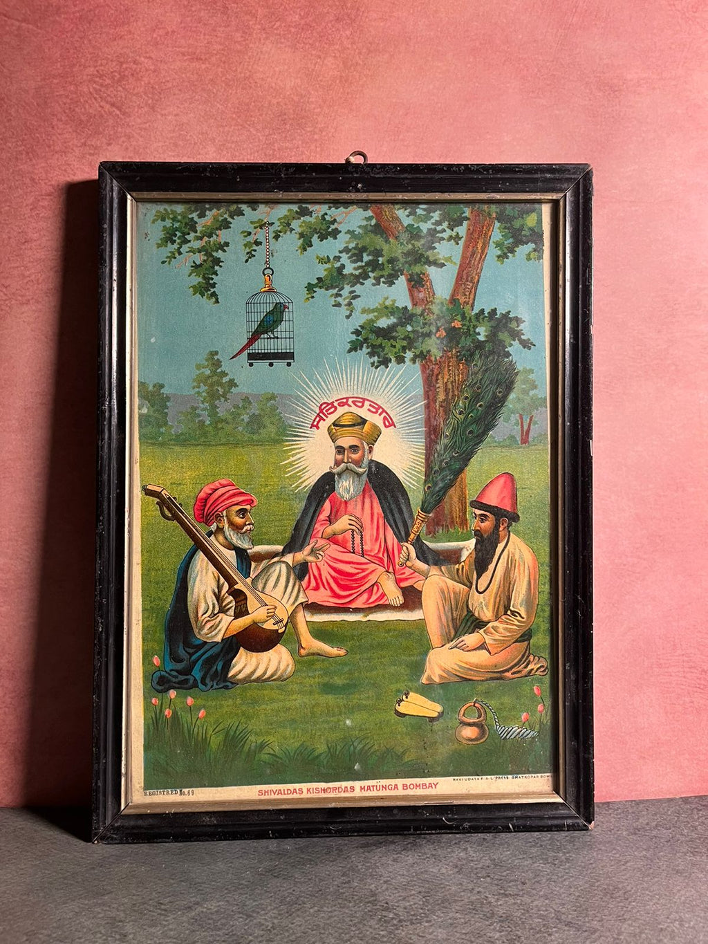 Vintage Ravi Varma Very Rare Subject Guru Nanak G , Bala And Mardana Oleograph