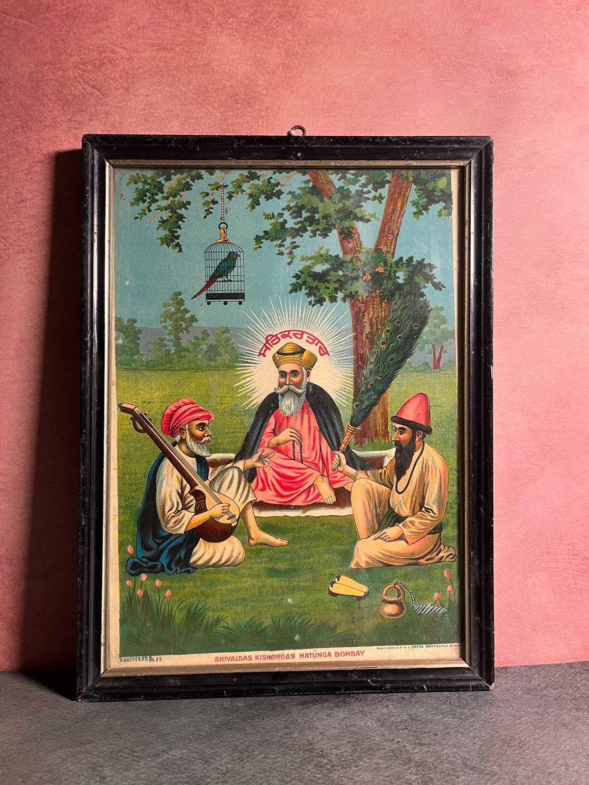 Vintage Ravi Varma Very Rare Subject Guru Nanak G , Bala And Mardana Oleograph