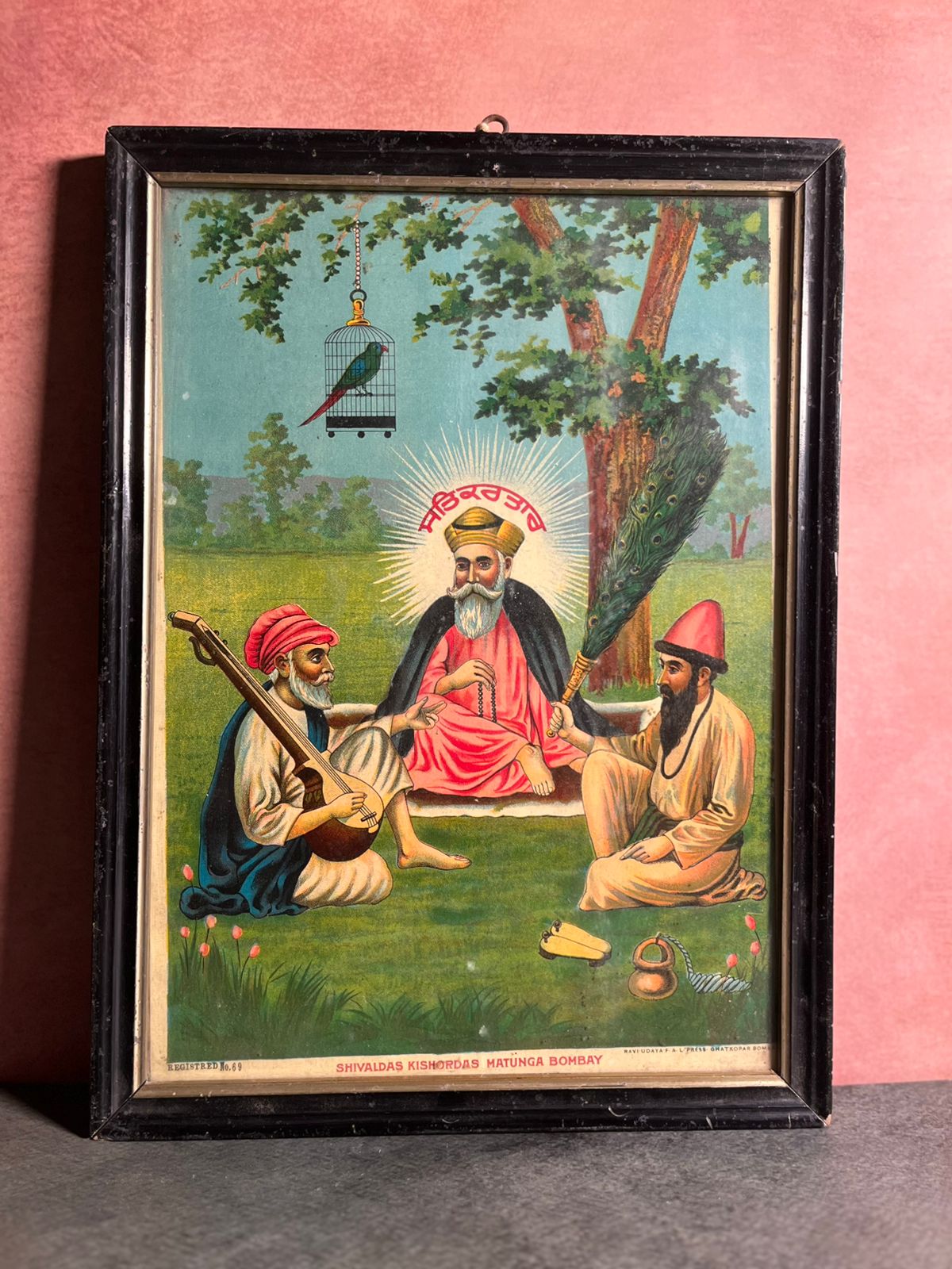 Vintage Ravi Varma Very Rare Subject Guru Nanak G , Bala And Mardana Oleograph