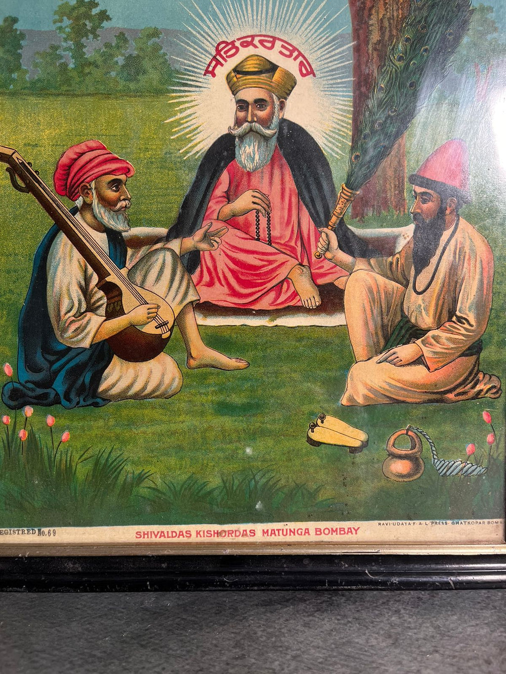 Vintage Ravi Varma Very Rare Subject Guru Nanak G , Bala And Mardana Oleograph