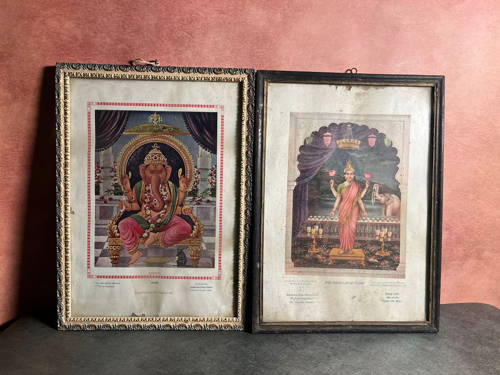 Vintage Ma Laxmi And Shree Ganesh G Lithographs