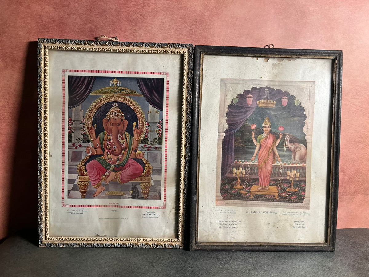 Vintage Ma Laxmi And Shree Ganesh G Lithographs
