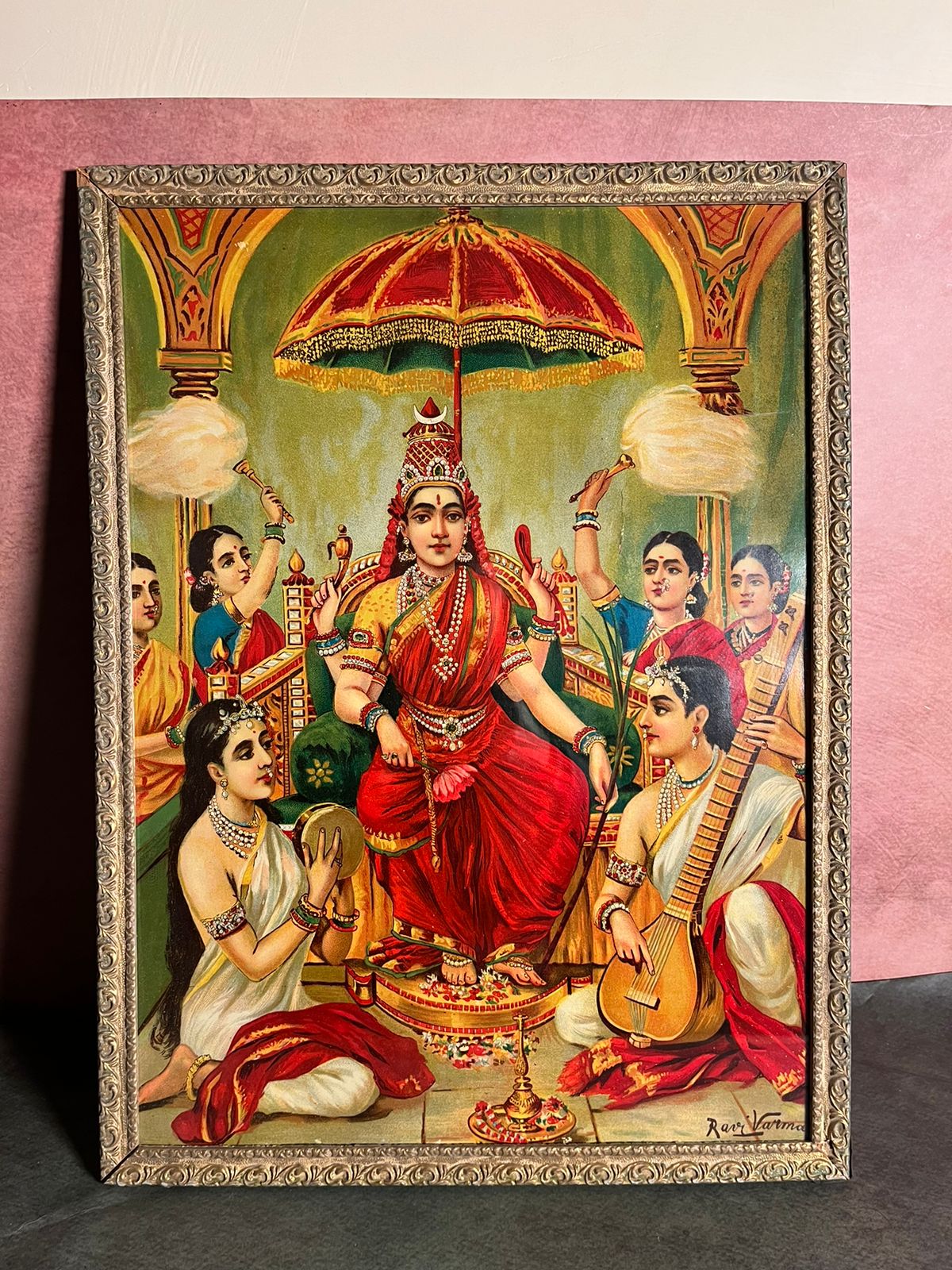 Ambika – Vintage Oleograph by Raja Ravi Varma (14x20 Inches)