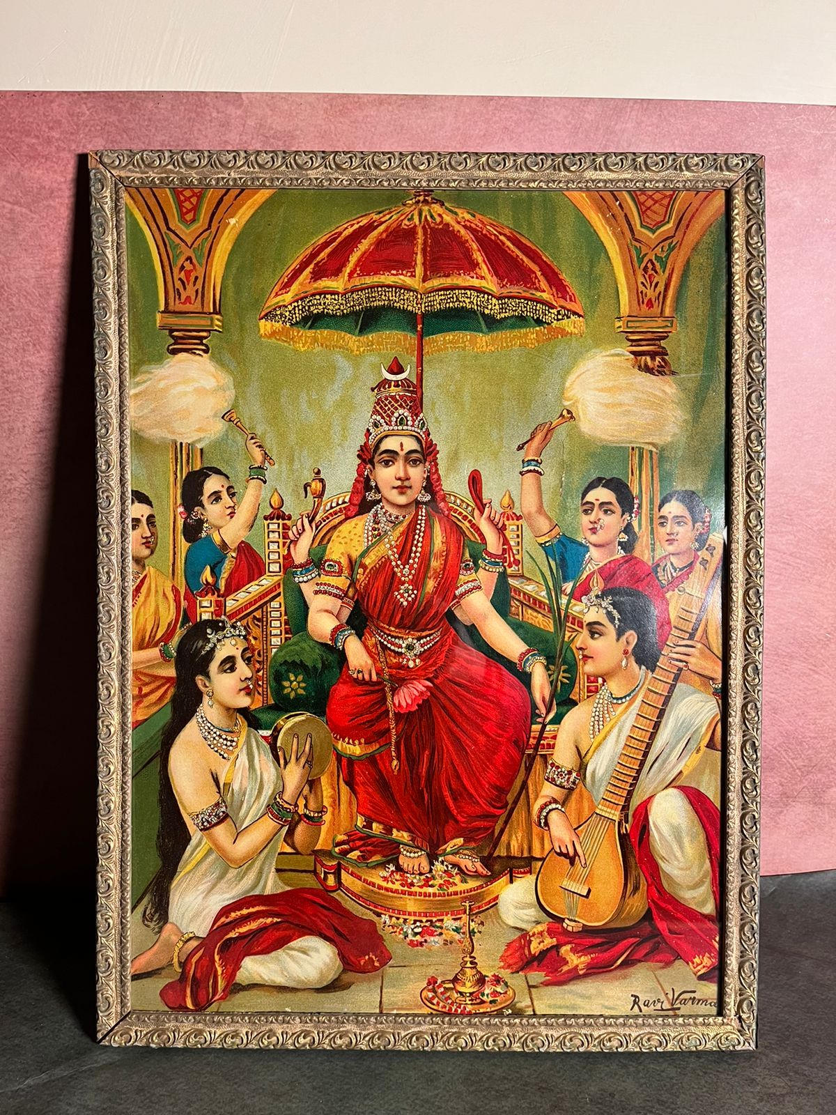 Ambika – Vintage Oleograph by Raja Ravi Varma (14x20 Inches)