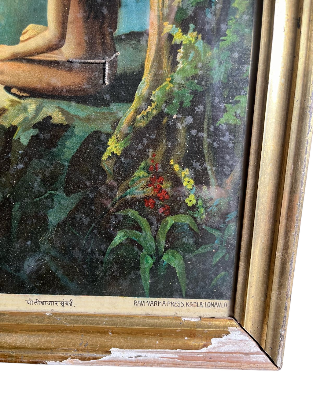 Vintage Raja Ravi Varma Original Oleograph Zardozi Work Dhruvnarayan