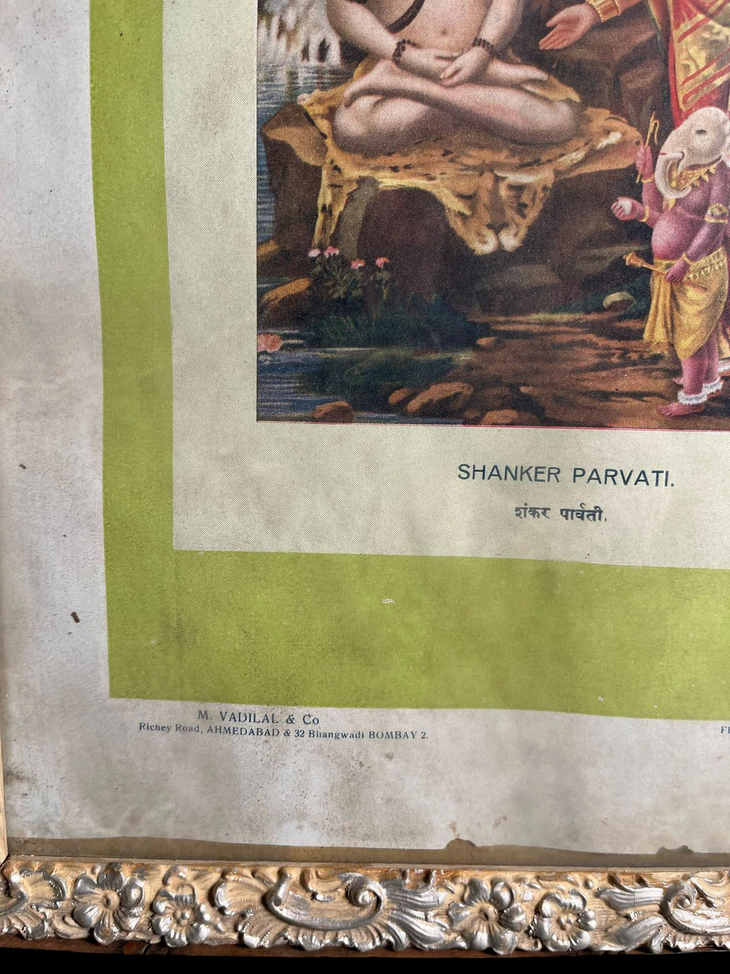 Original Vintage Oleograph – Shanker Parvati With Baby Ganesha (Phoenix P. Works, Ahmedabad)