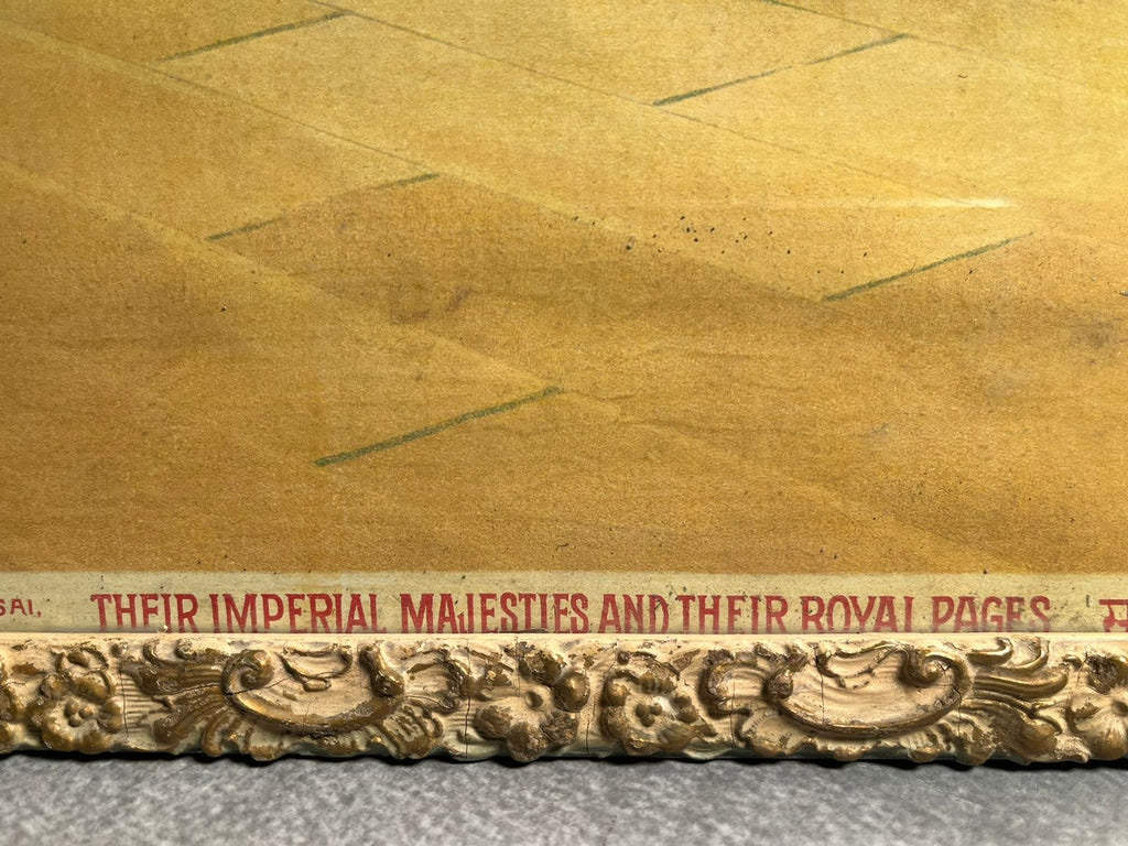 Rare Antique Ravi Varma Press Oleograph (Registered No. 176) – “Their Imperial Majesties And Their Royal Pages” | Anant Shivaji Desai Publication | Original Ornate Frame