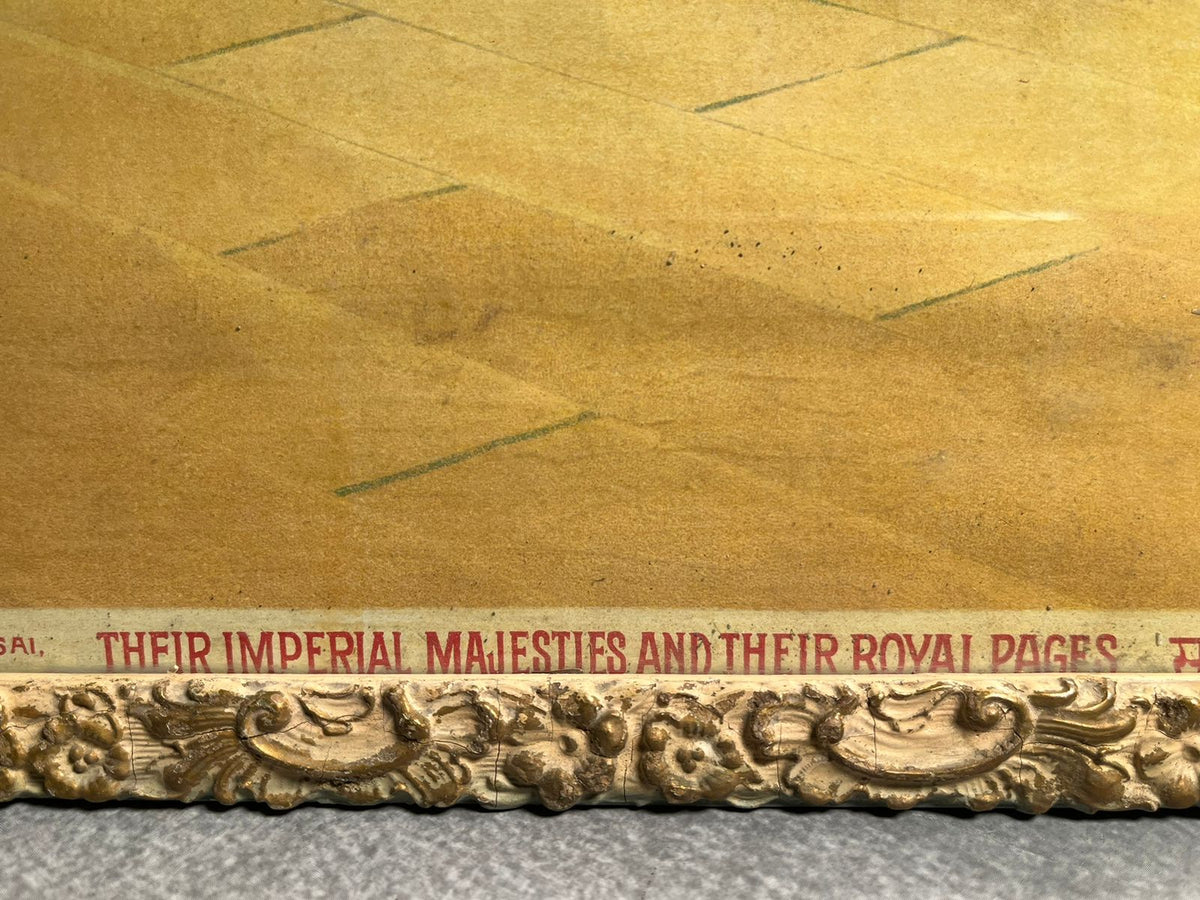 Rare Antique Ravi Varma Press Oleograph (Registered No. 176) – “Their Imperial Majesties And Their Royal Pages” | Anant Shivaji Desai Publication | Original Ornate Frame