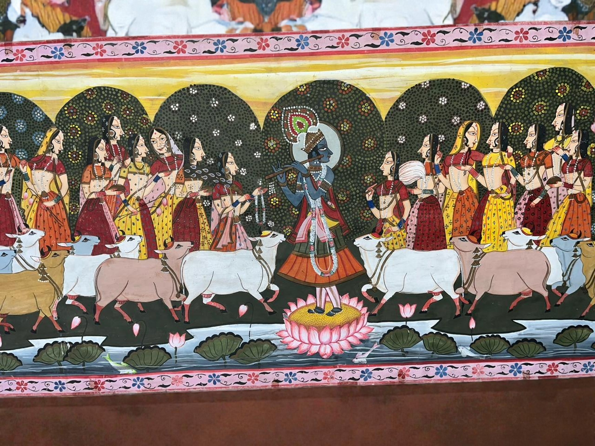🎨 Vintage Krishna Raas Leela Painting | Hand-Painted Indian Folk Art