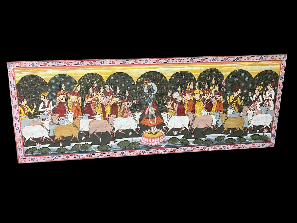 🎨 Vintage Krishna Raas Leela Painting | Hand-Painted Indian Folk Art