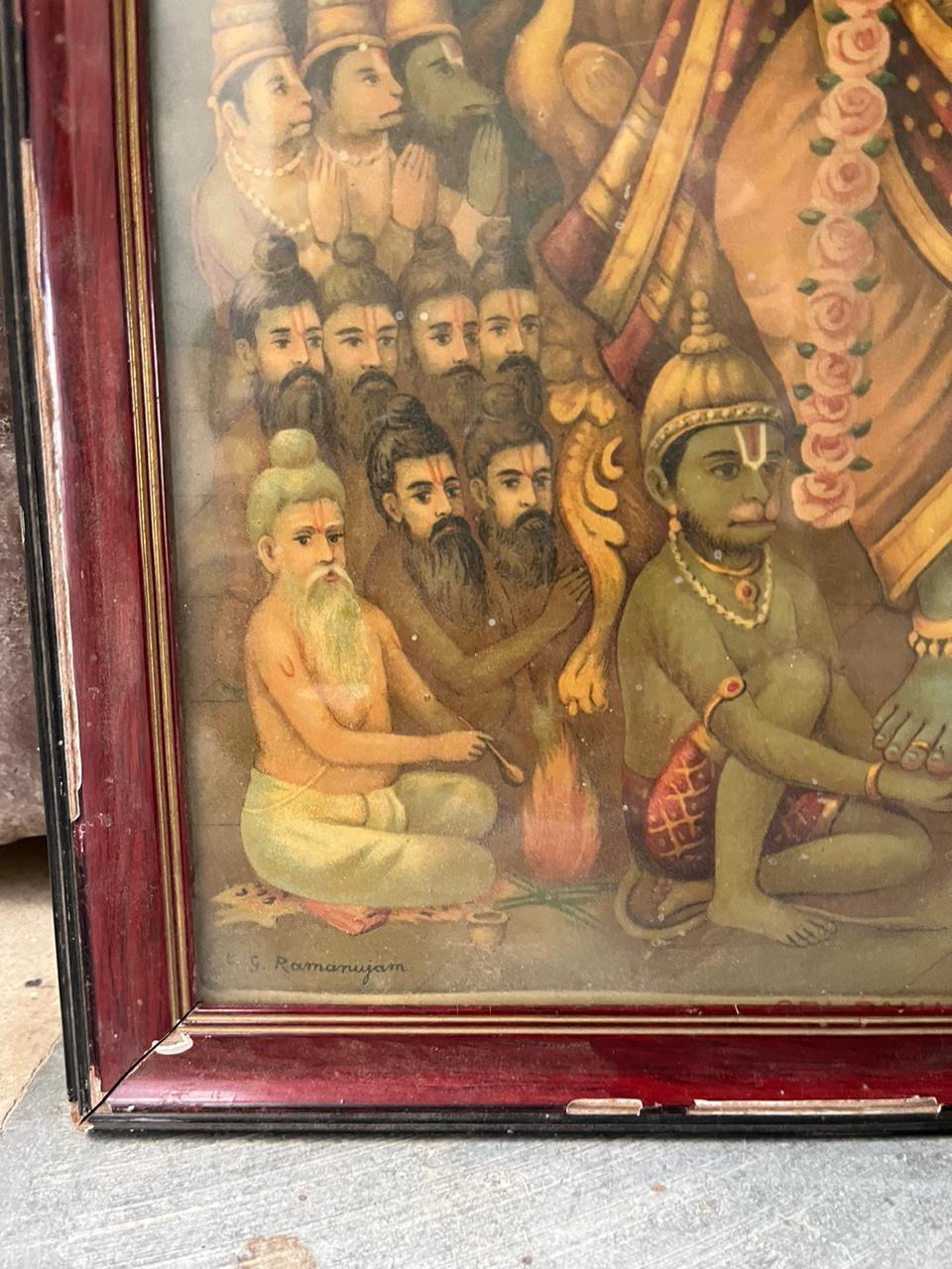 Antique Ravi Varma Press Oleograph – Ram Darbar (Sri Ram Pattabhishekam)
