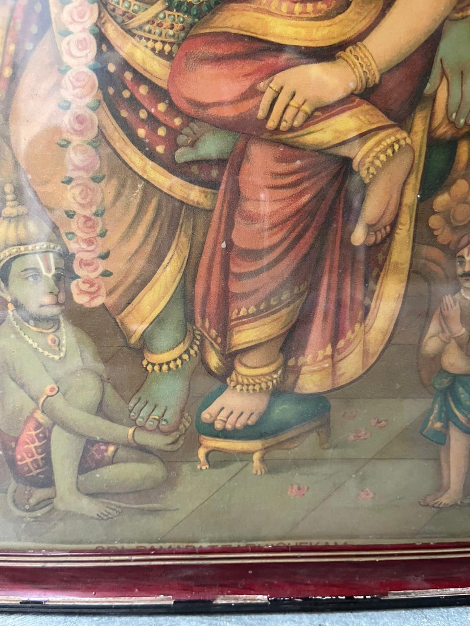 Antique Ravi Varma Press Oleograph – Ram Darbar (Sri Ram Pattabhishekam)