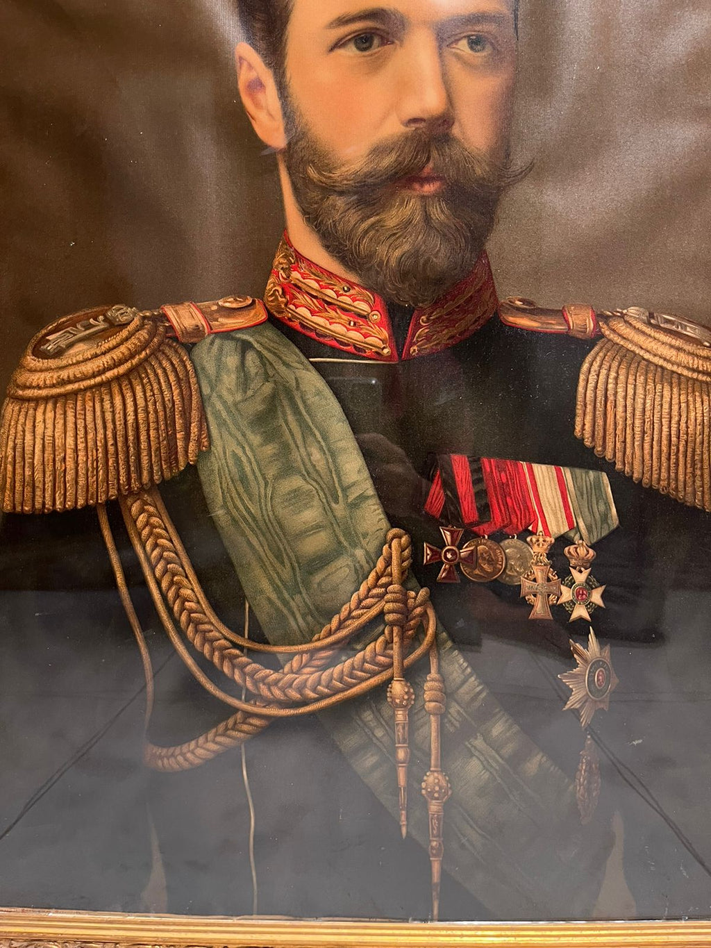 Antique European Royal Prince Portrait Oleograph (120+ Years Old) – Aristocratic Artwork