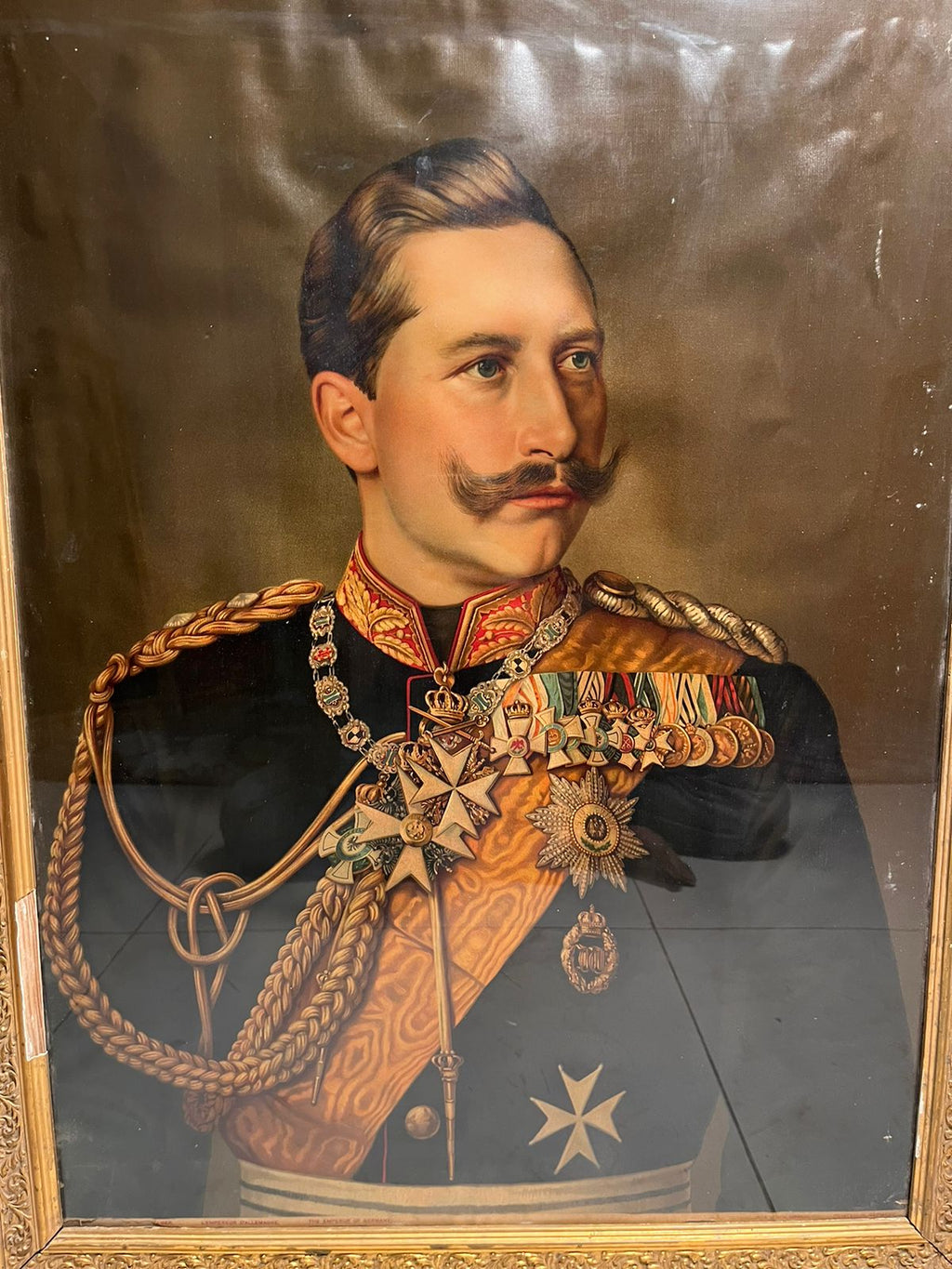 Antique German Emperor (Kaiser) Portrait Oleograph – 120+ Years Old
