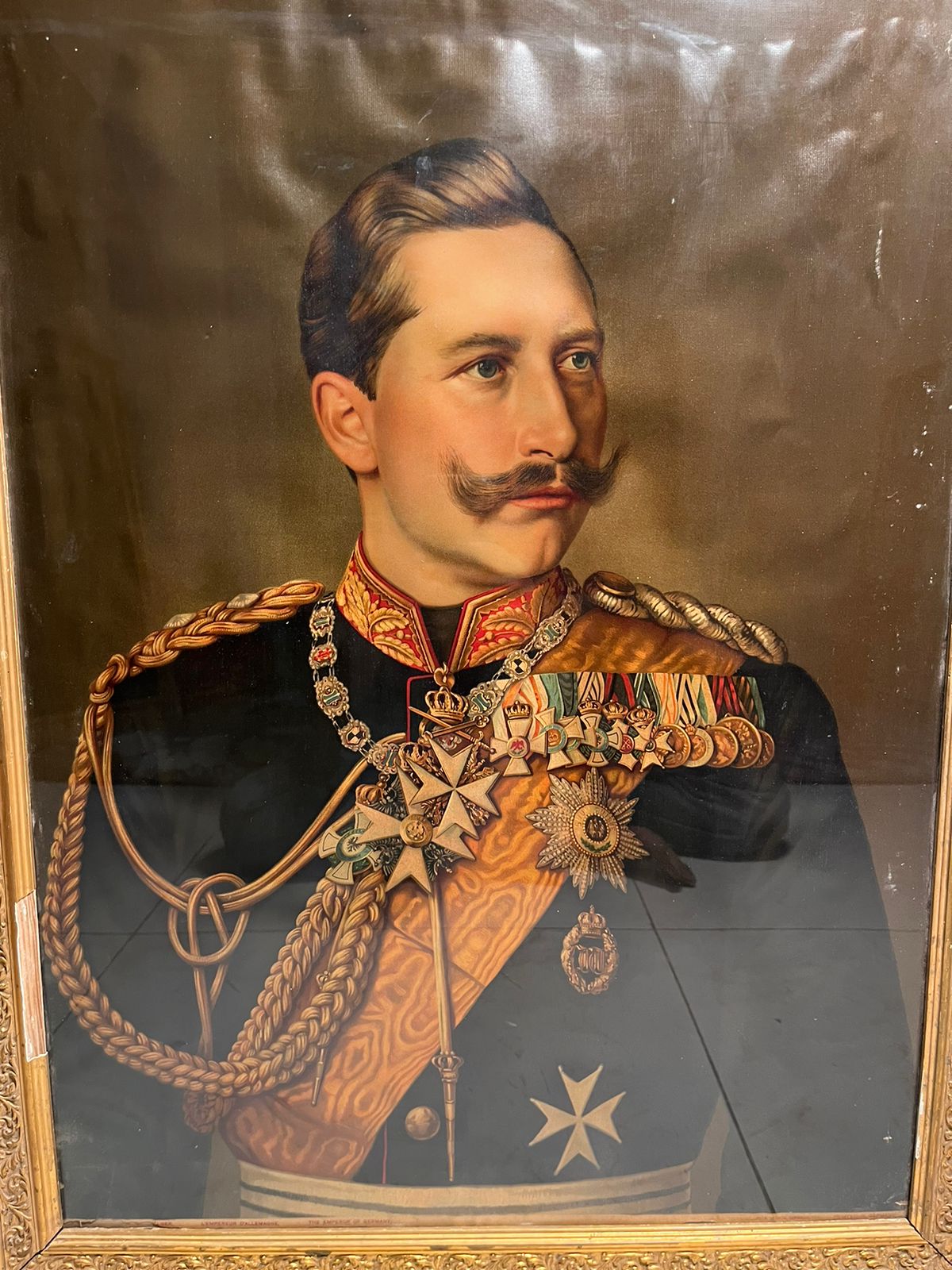 Antique German Emperor (Kaiser) Portrait Oleograph – 120+ Years Old