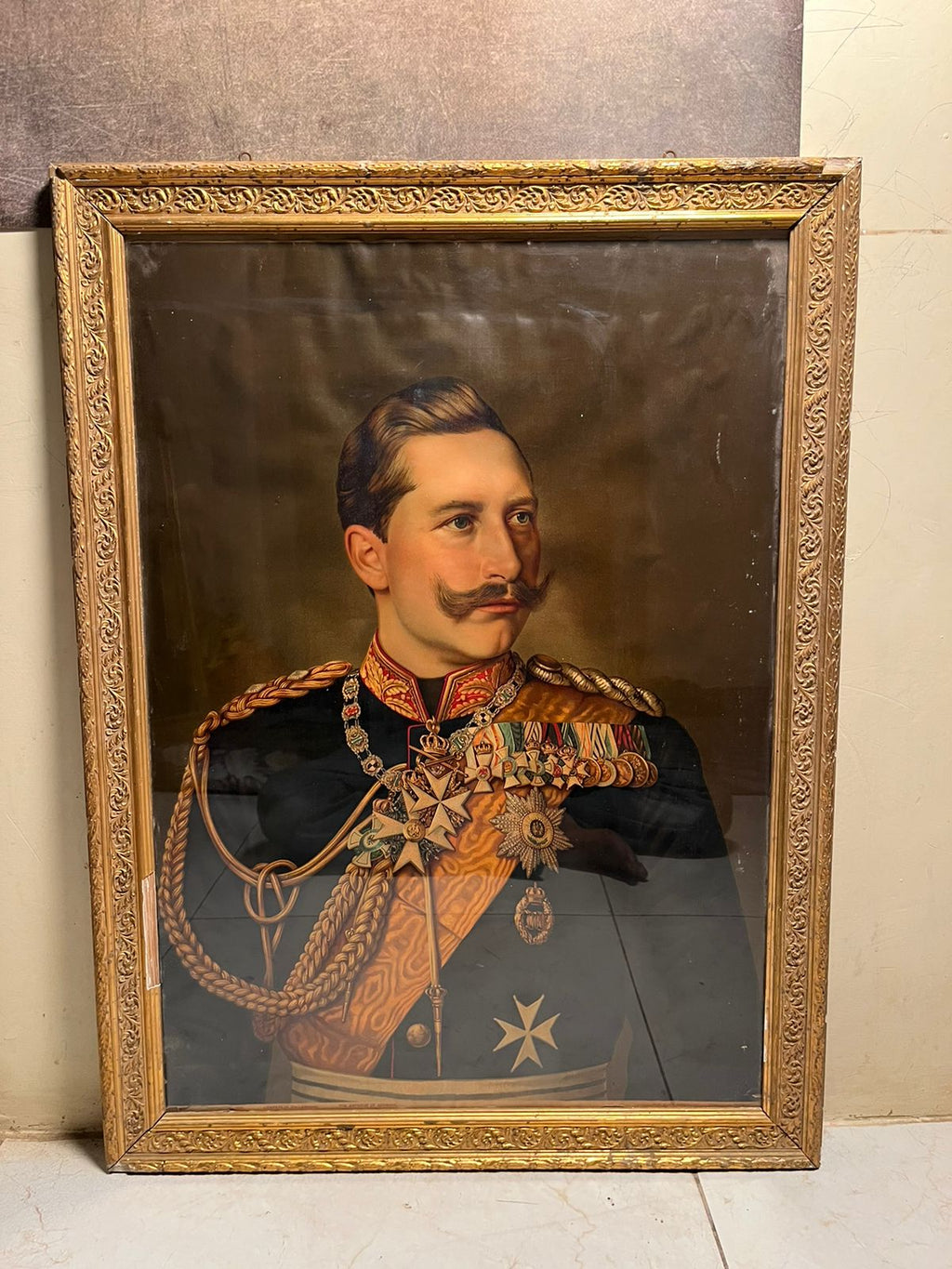 Antique German Emperor (Kaiser) Portrait Oleograph – 120+ Years Old