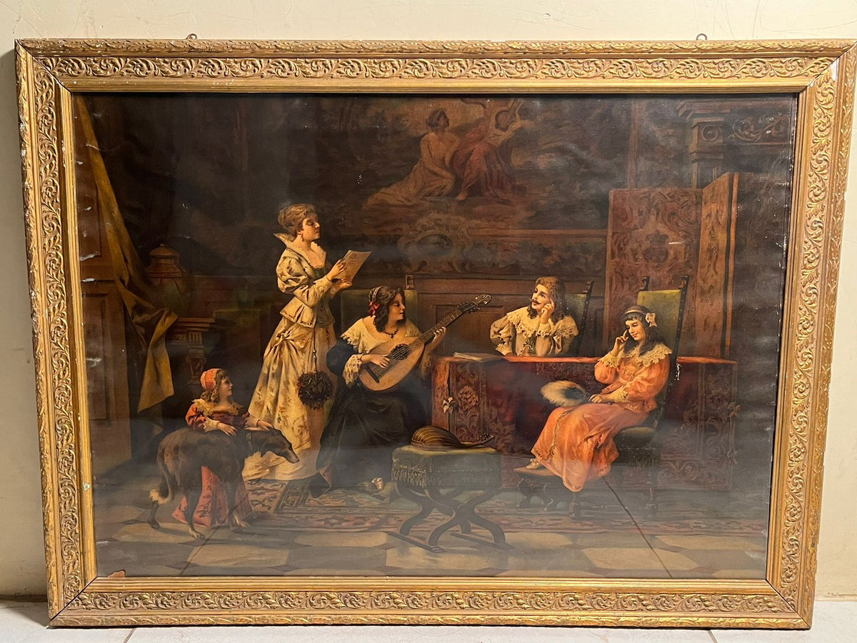 Antique European Oleograph Print (120+ Years Old) – Extra Large Frame