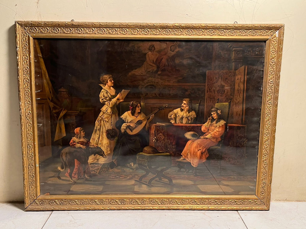 Antique European Oleograph Print (120+ Years Old) – Extra Large Frame