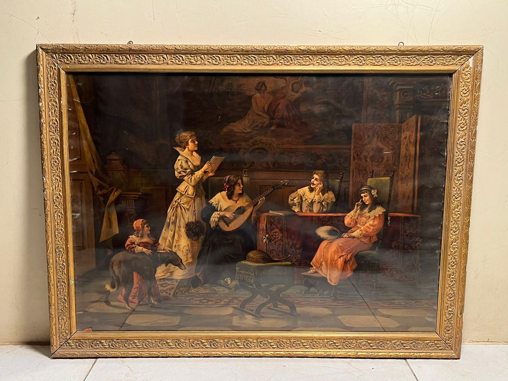 Antique European Oleograph Print (120+ Years Old) – Extra Large Frame