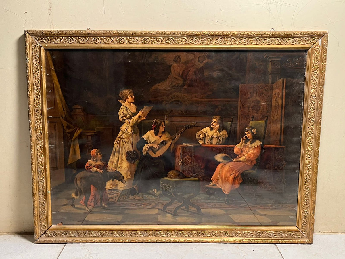 Antique European Oleograph Print (120+ Years Old) – Extra Large Frame