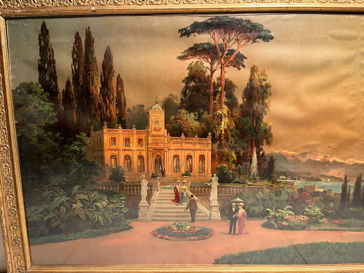 Antique European Palace Landscape Oleograph (120+ Years Old) – Extra Large Masterpiece