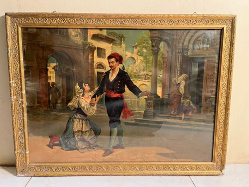 Antique European Romantic Scene Oleograph (120+ Years Old) – Extra Large