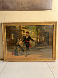 Antique European Romantic Scene Oleograph (120+ Years Old) – Extra Large