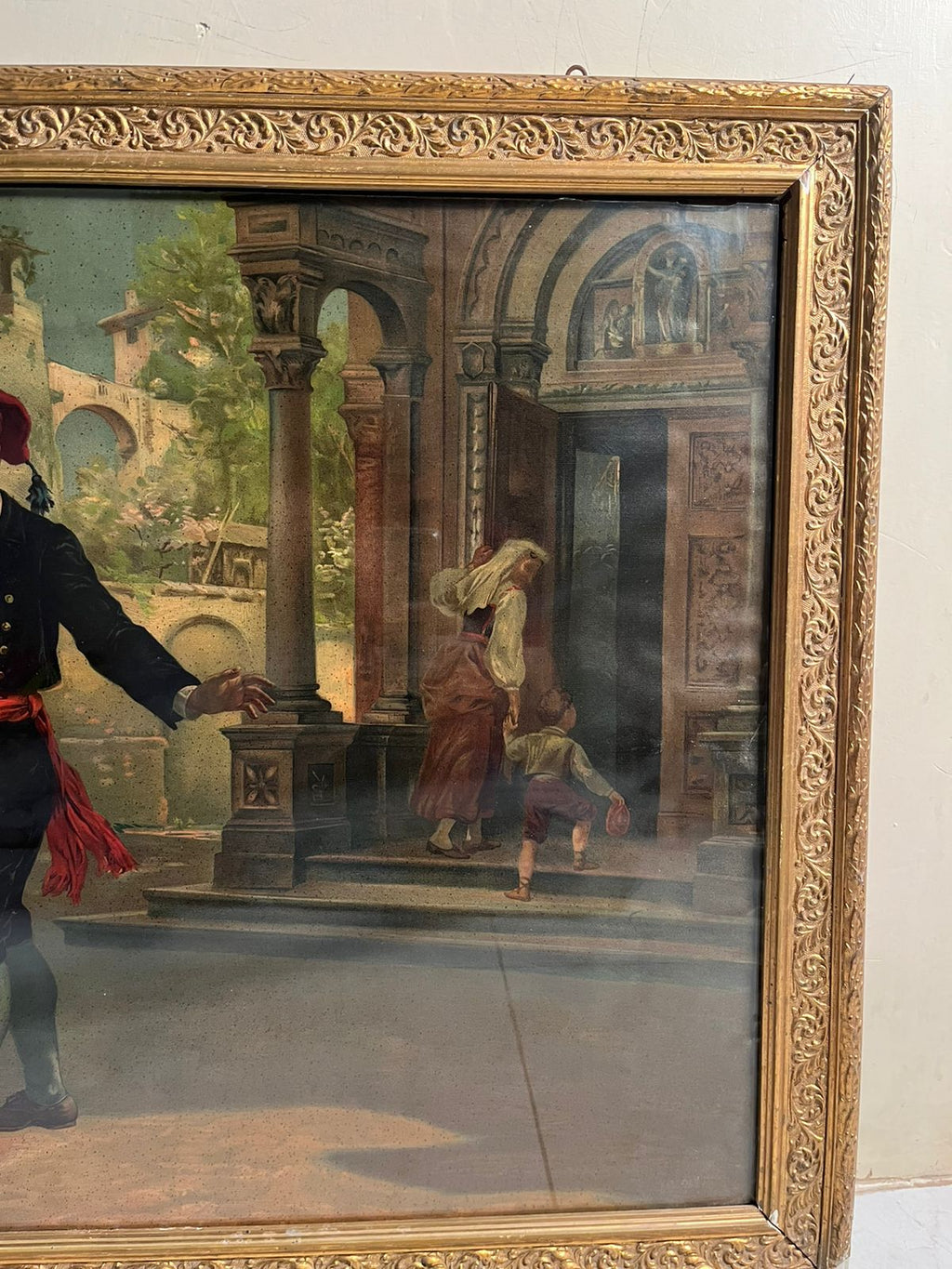 Antique European Romantic Scene Oleograph (120+ Years Old) – Extra Large