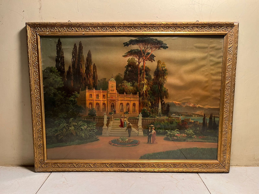 Antique European Palace Landscape Oleograph (120+ Years Old) – Extra Large Masterpiece