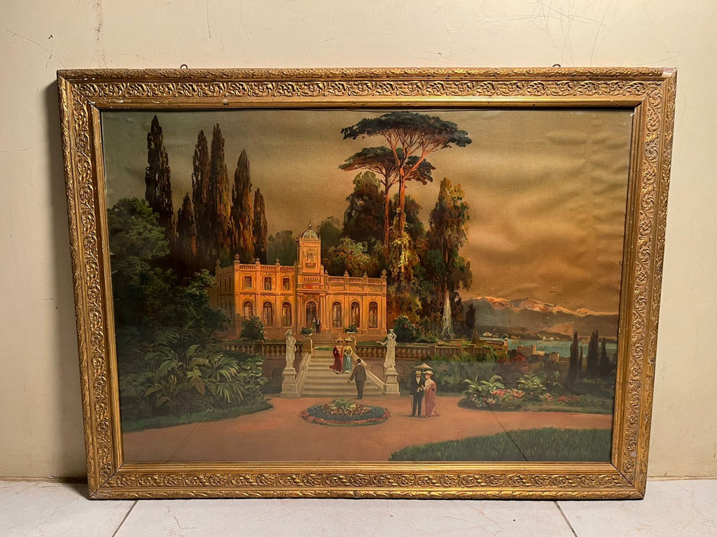 Antique European Palace Landscape Oleograph (120+ Years Old) – Extra Large Masterpiece