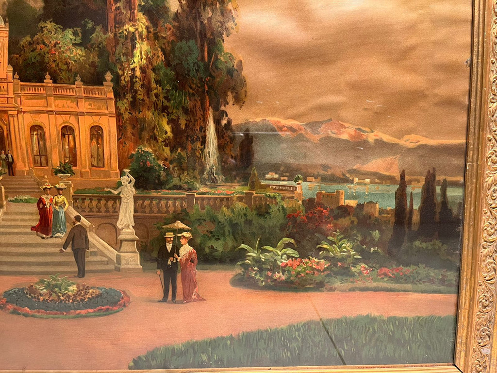 Antique European Palace Landscape Oleograph (120+ Years Old) – Extra Large Masterpiece