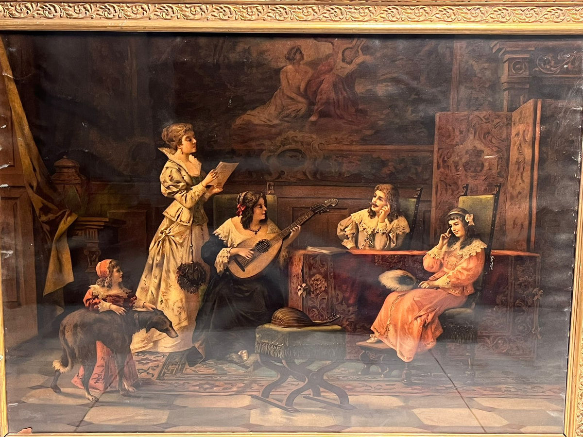 Antique European Oleograph Print (120+ Years Old) – Extra Large Frame
