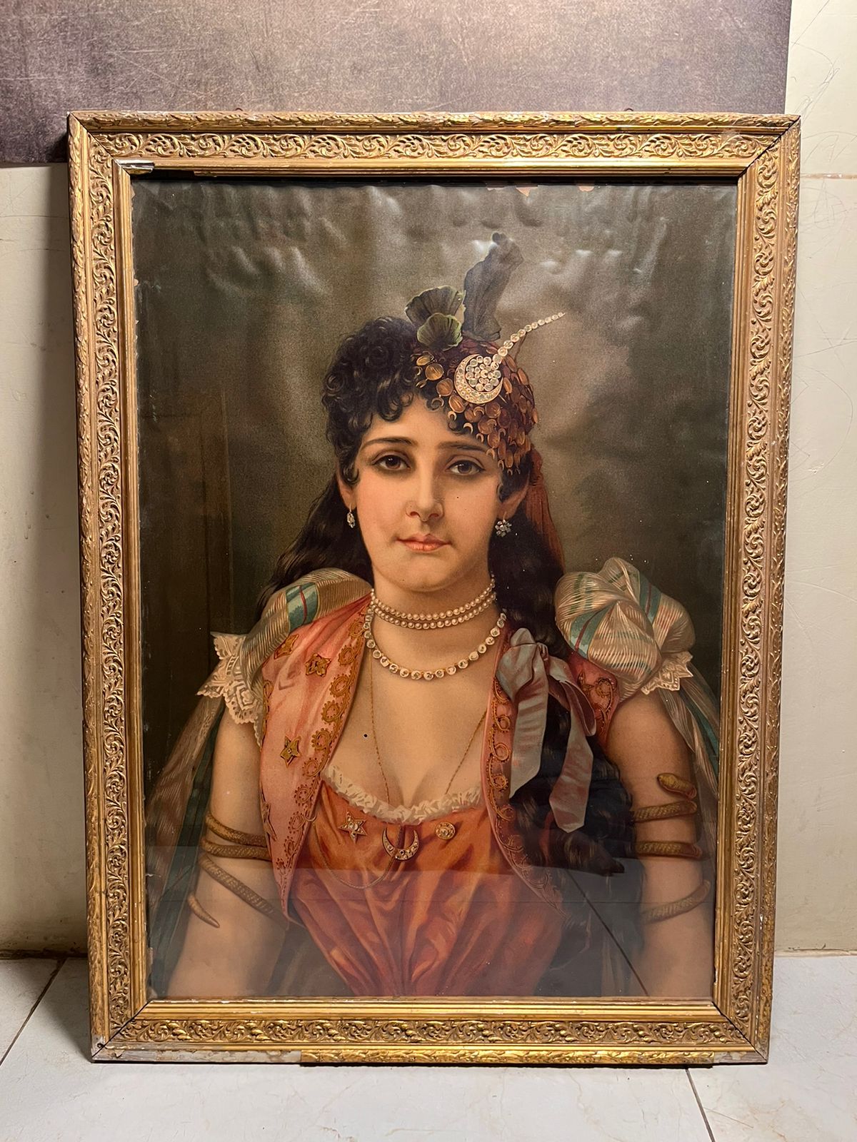 Antique European Lady Portrait Oleograph (120+ Years Old) – Royal Vintage Artwork