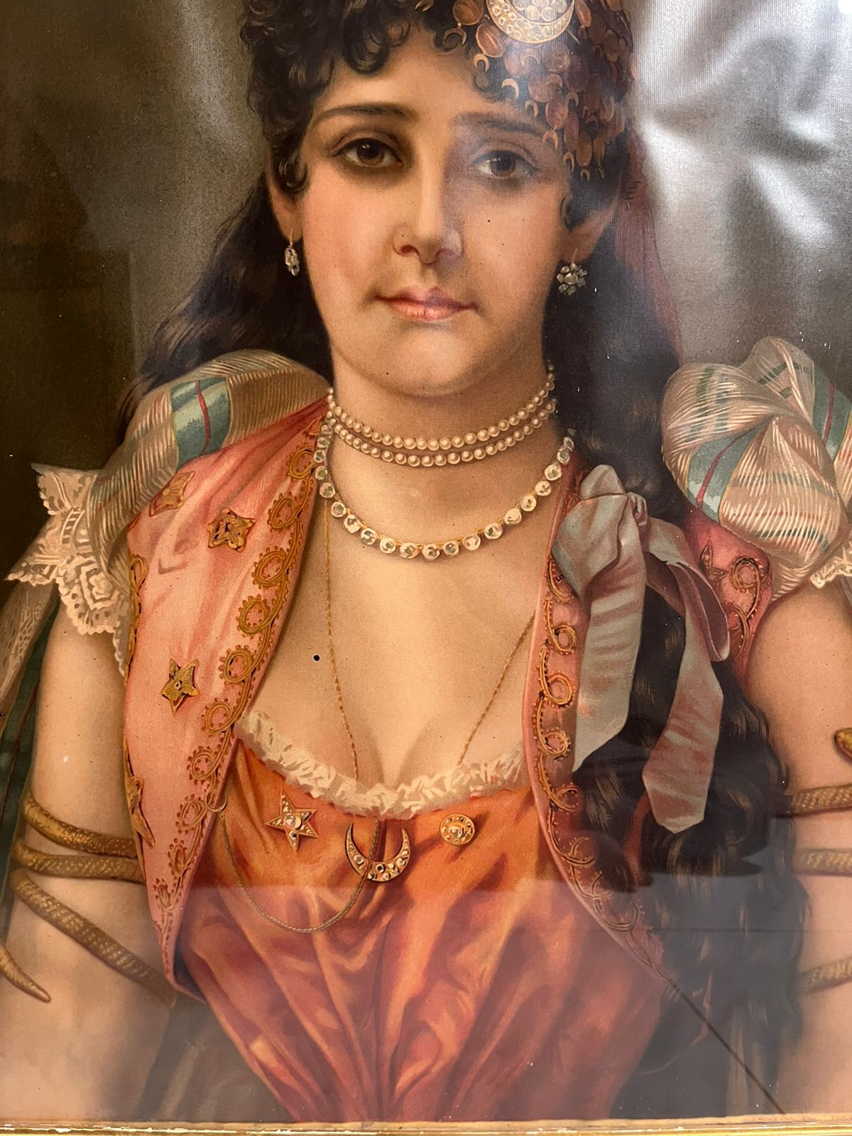 Antique European Lady Portrait Oleograph (120+ Years Old) – Royal Vintage Artwork