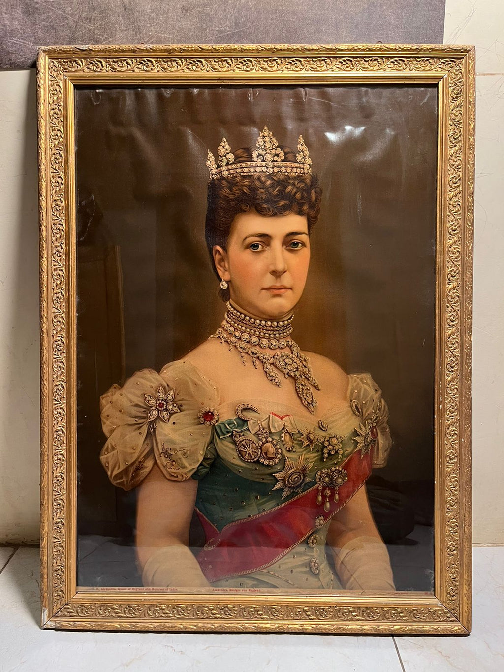 Antique Queen Alexandra Portrait Oleograph (120+ Years Old) – British Royal Artwork