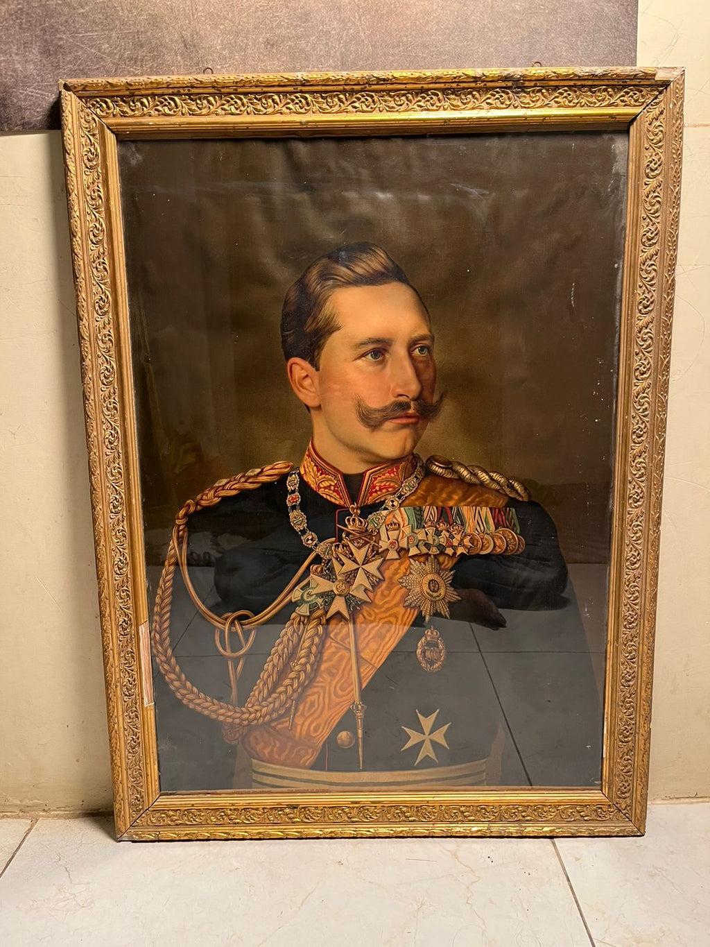 Antique German Emperor (Kaiser) Portrait Oleograph – 120+ Years Old