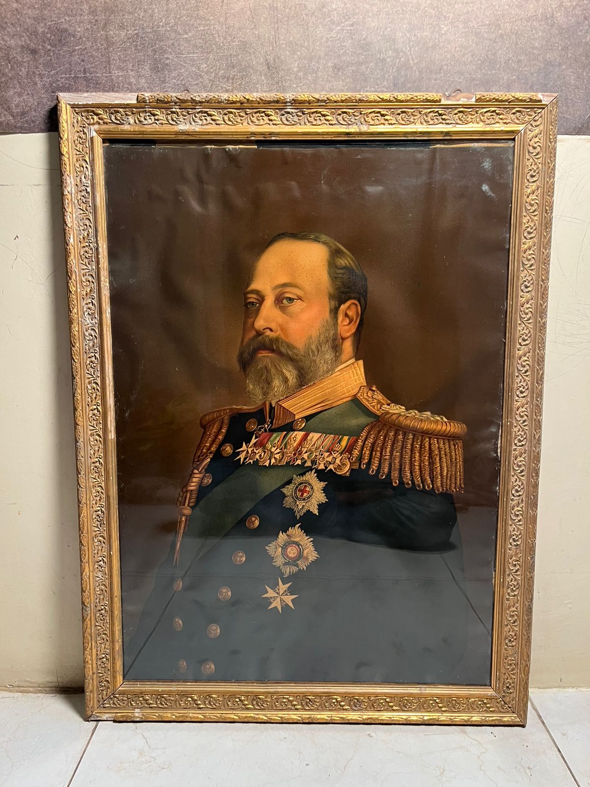Antique European Royal Portrait Oleograph (120+ Years Old) – Extra Large Masterpiece