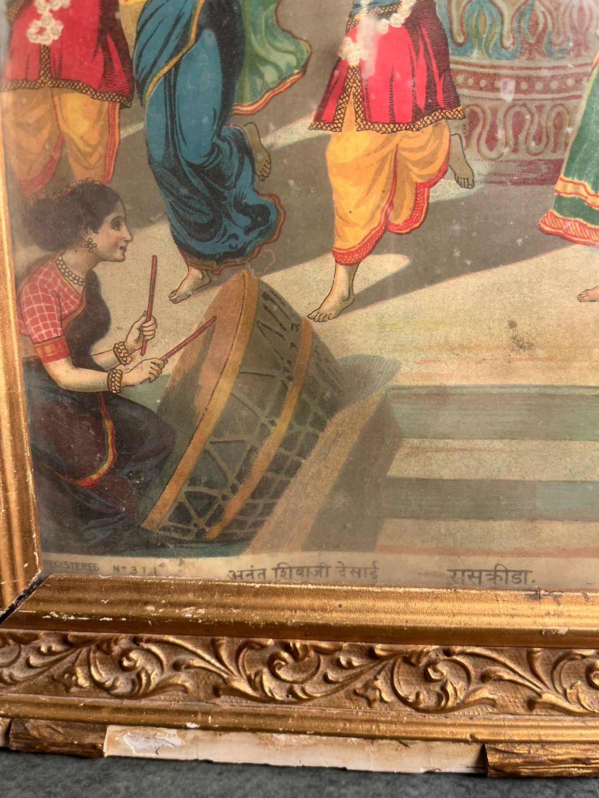 Rare Antique Ravi Varma Press Oleograph – Rasleela / Ras Kreeda (Krishna with Gopis)