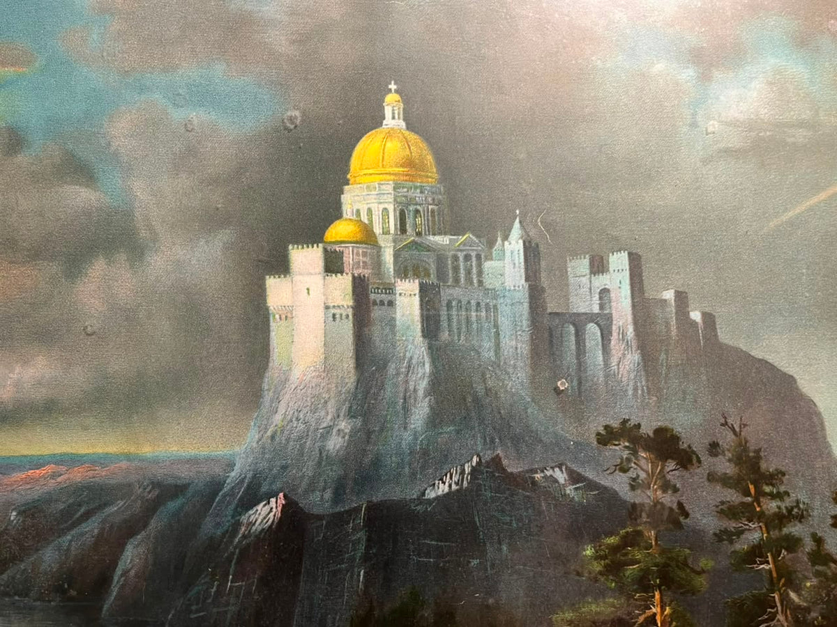 Antique European Castle Landscape Chromolithograph (Circa 1910–1920)