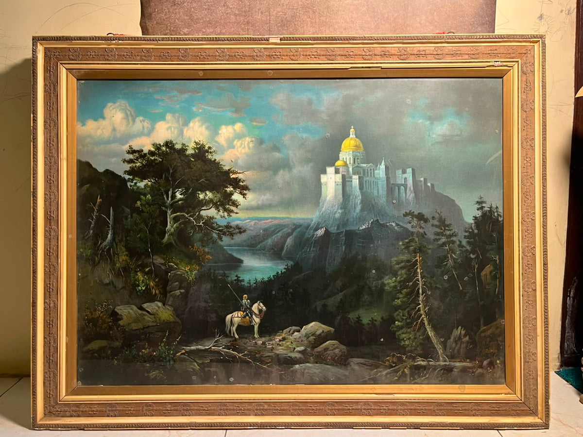 Antique European Castle Landscape Chromolithograph (Circa 1910–1920)